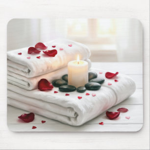 Mousepad Toalhas de spa com pétalas de rosa vermelha e cora
