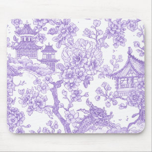 Mousepad Toile de Chinoiserie Roxa Dragão Flor de Cerejeira