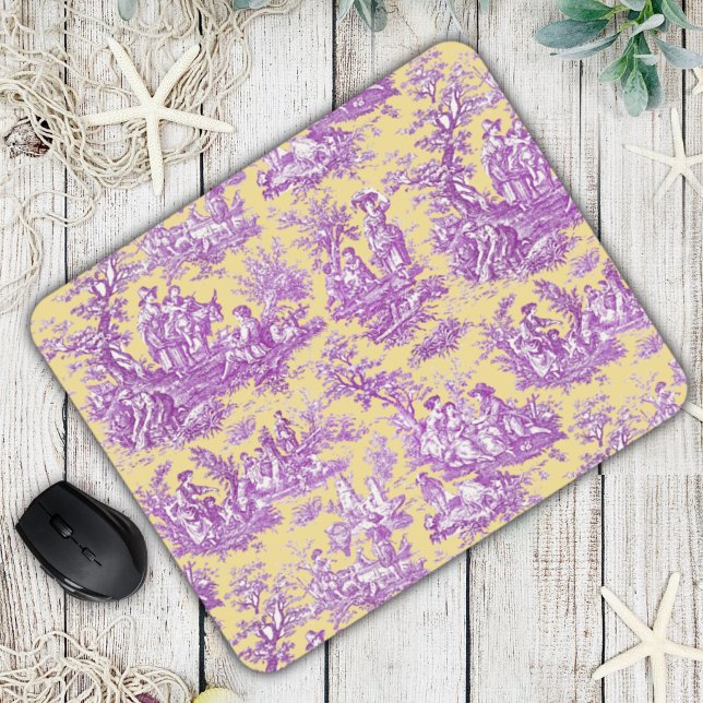 Mousepad Tóile de jouy amarelo-púrpura Elegante (Criador carregado)
