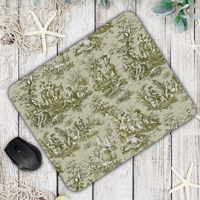 Mousepad Tóile de jouy verde-oliva elegante (Criador carregado)