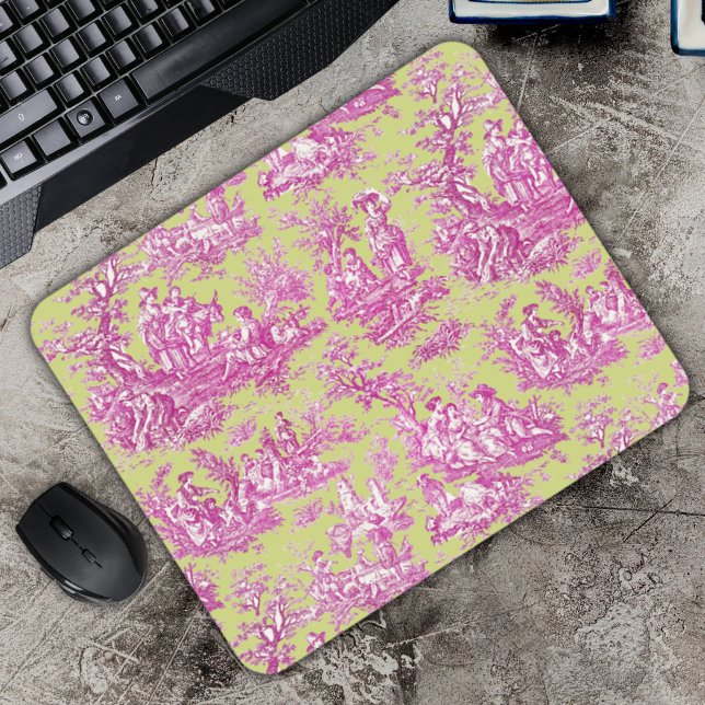 Mousepad Tóile de jouy verde-rosa Elegante (Criador carregado)