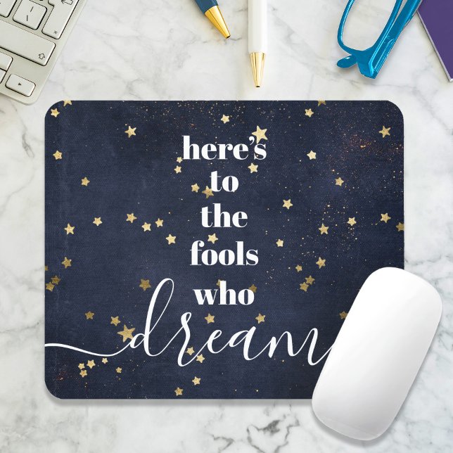 Mousepad "Tolos que sonham" Cita Douradas estrelas Marinho  (Criador carregado)
