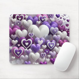 MOUSEPAD TOM DE ROXO E BRANCO CORAÇÕES DE DIA DOS NAMORADOS