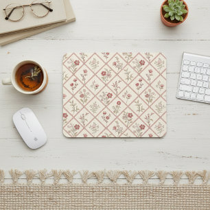 Mousepad Tom floral rosa vintage com padrão de treliça