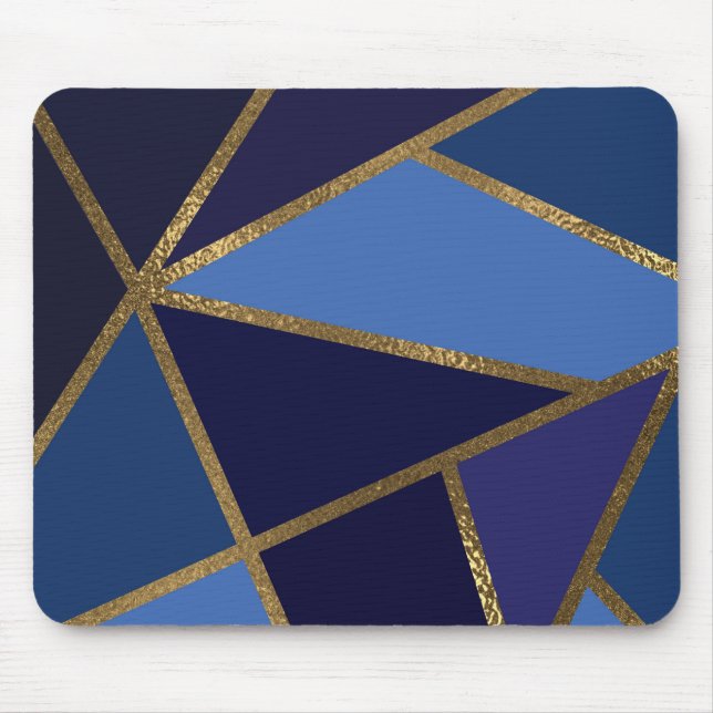 Mousepad Tons de Azul e Bronze Dourado Geométrico Chic Escr (Frente)