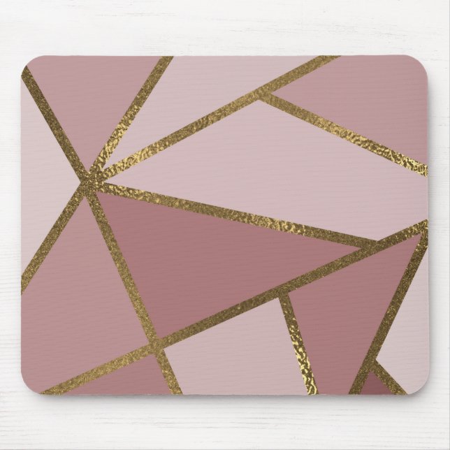 Mousepad Tons de Rosa Malva e Bronze Dourado Glam Geométric (Frente)