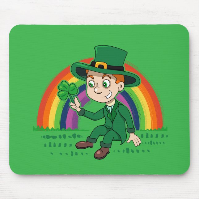 Mousepad Toon leprechaun bonito com shamrock e arco-íris (Frente)
