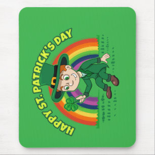 Mousepad Toon leprechaun bonito com shamrock e arco-íris