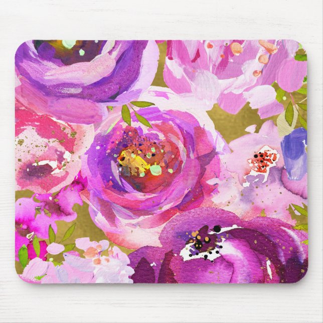 Mousepad Toques de Rosa e Roxo Floral Vibrante  (Frente)