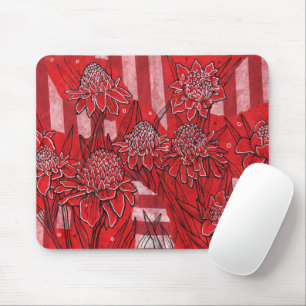 Mousepad Torch Ginger Lily, Flores Vermelhas Arte Floral Tr