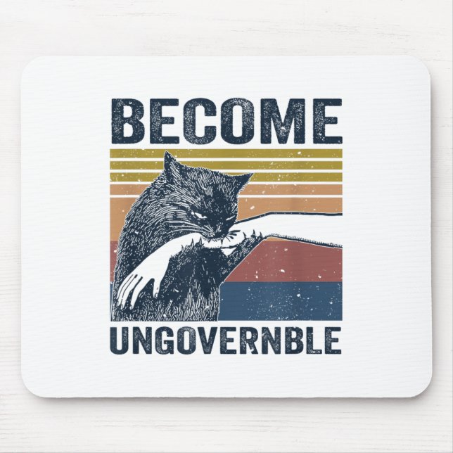 Mousepad Torne-se ingovernável - Gato Negro Mordendo Mão En (Frente)