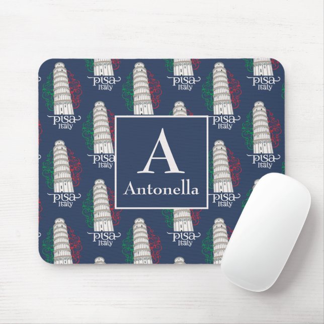 Mousepad Torre de Pisa Personalizada com Monograma e Nome (Com mouse)