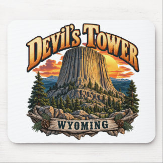 Mousepad Torre do Diabo Wyoming Gráfico Vintage Pôr do Sol