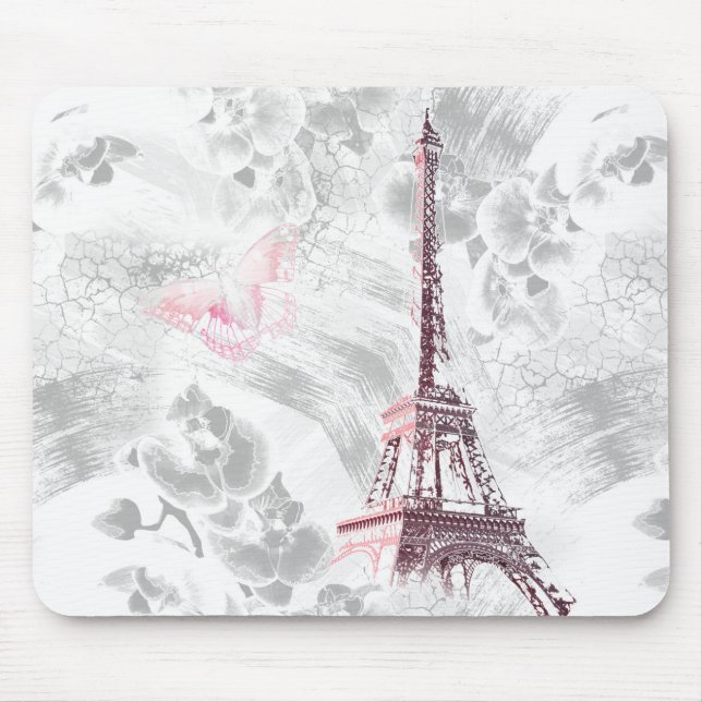 Mousepad Torre Eiffel contra o fundo das orquídeas (Frente)