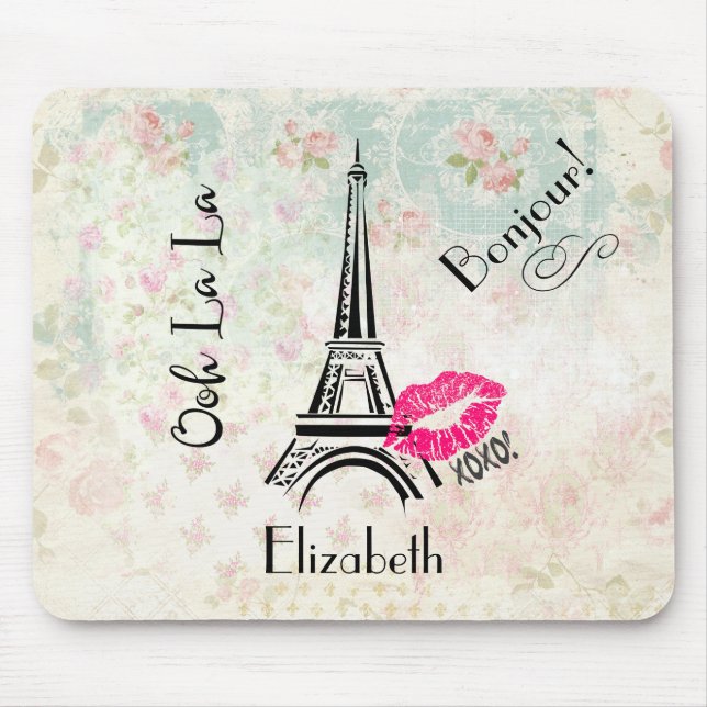 Mousepad Torre Eiffel de La Paris em Padrão Vintage (Frente)
