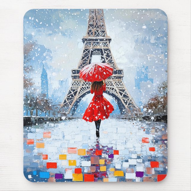 Mousepad Torre Eiffel de Paris Romance de Inverno Guarda-ch (Frente)