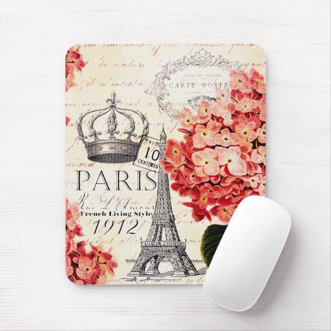 Mousepad Torre Eiffel e hydrangea (Com mouse)