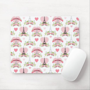 Mousepad Torre Eiffel Flor Corações Rosa Paris Francês