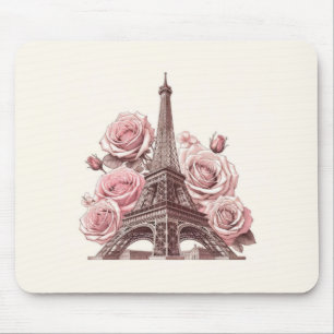 Mousepad Torre Eiffel Paris e Rosas Rosa