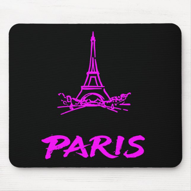 Mousepad Torre Eiffel Rosa Neon Paris Esboço Moderno (Frente)