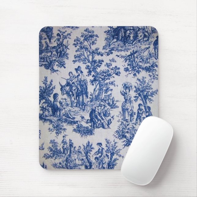 Mousepad Torre francesa de jouy azul e branco elegante (Com mouse)