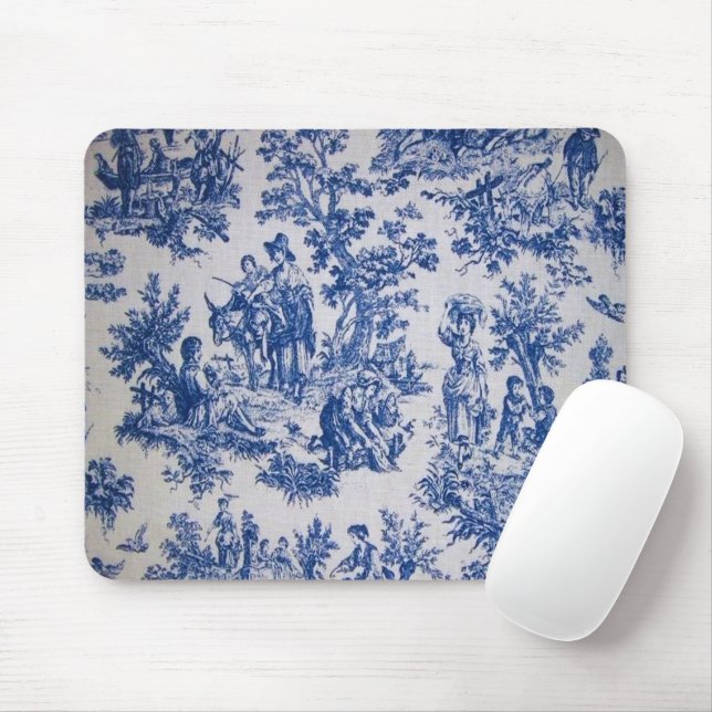 Mousepad Torre francesa de jouy azul e branco elegante (Com mouse)
