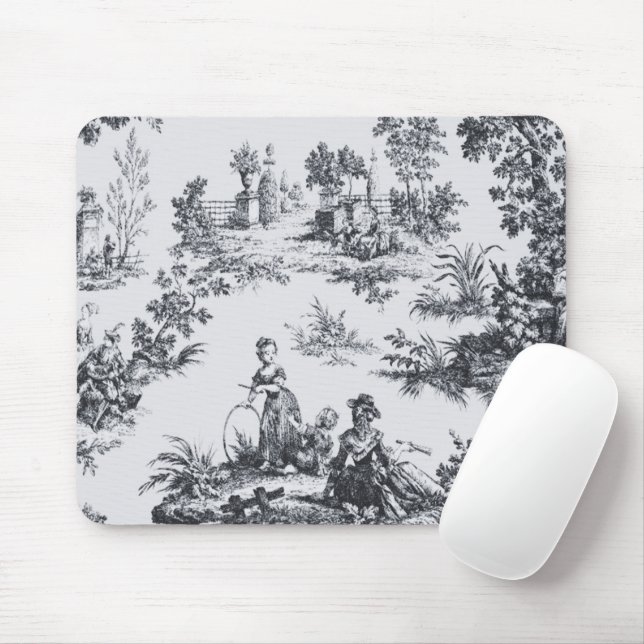 Mousepad Torre francesa de jouy preto e branco elegante (Com mouse)