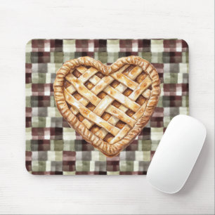 Mousepad Torta de Maçã Coração Burgundy Verde Creme Xadrez