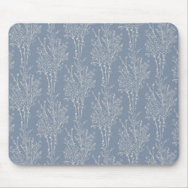 Mousepad Tossed Floral Silhouette Botanical | Faded Blue