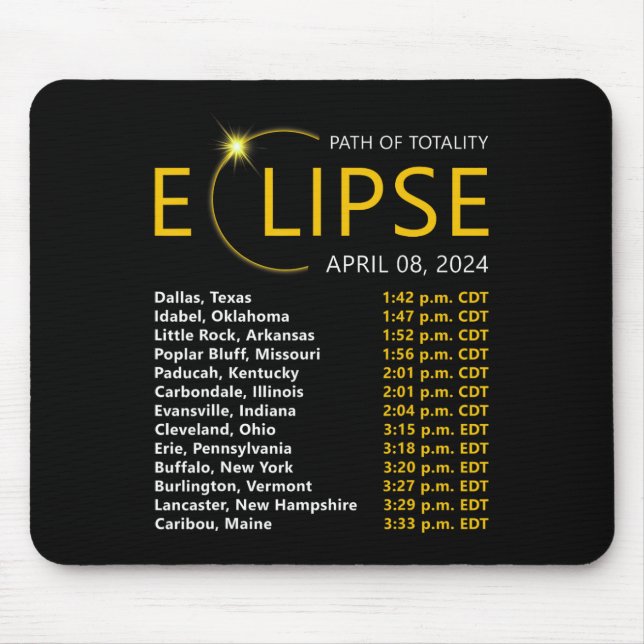 Mousepad Total do Eclipse Solar Apirl 08 2024 Mapa Eclipse  (Frente)
