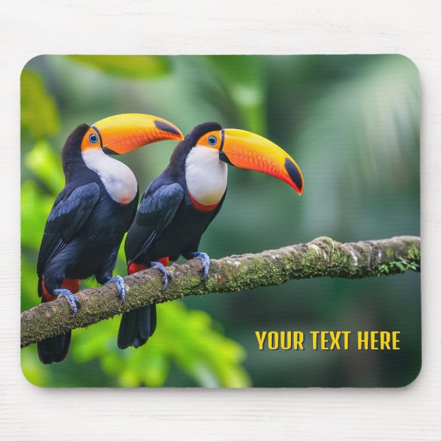 Mousepad Toucans tropicais de texto personalizado (Frente)