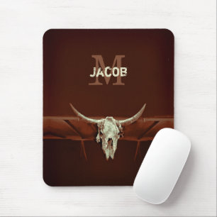 Mousepad Touro Crânio Castanho Monograma Russo País Ocident