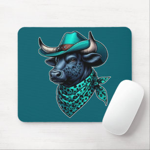 Mousepad Touro De Cowboy Com Chapéu De Turquesa e Patterno