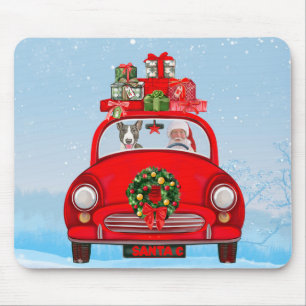 Mousepad Touro Terrier Cão No Carro Com Papai Noel