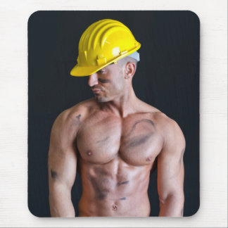 Mousepad Trabalhador De Construção Muscular Sem Camisa Com