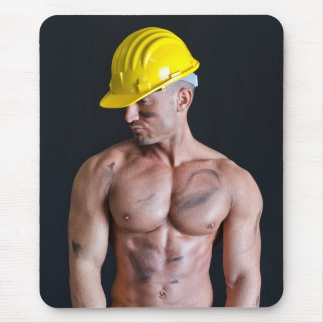Mousepad Trabalhador De Construção Muscular Sem Camisa Com  (Frente)