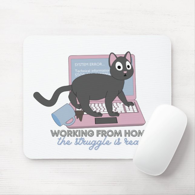 Mousepad Trabalhando de casa - A luta é real com gatos (Com mouse)