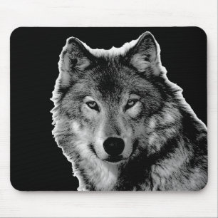 Mousepad Trabalho de arte do Lobo Negro e Branco