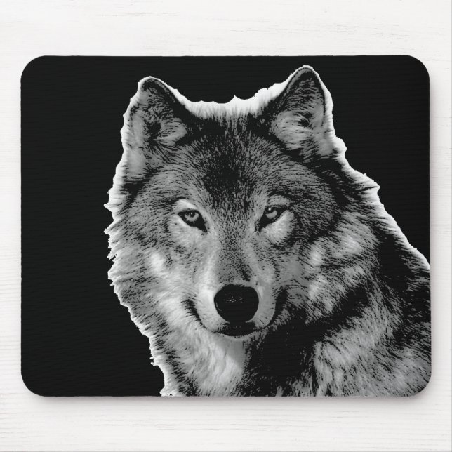 Mousepad Trabalho de arte do Lobo Negro e Branco (Frente)