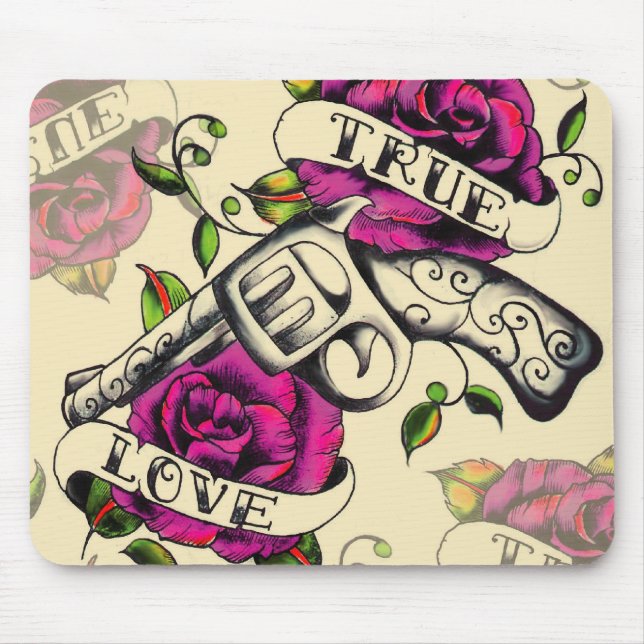 Mousepad Trabalhos de arte verdadeiros da pistola e dos (Frente)