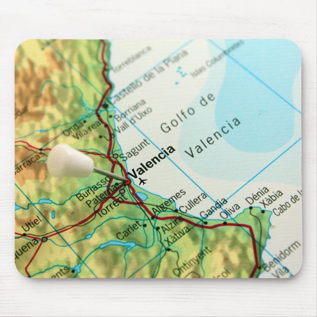 Mousepad Trace com o pino que aponta à cidade de Valência (Frente)