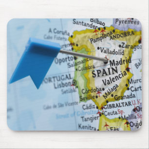 Mousepad Trace o pino colocado em Madrid, espanha no mapa,