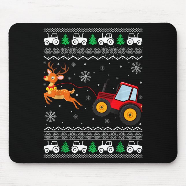 Mousepad Tractor Ugly Christmas Tree Holiday Funny Xmas Boy (Frente)