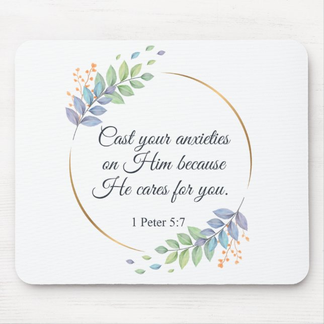 Mousepad Transmita Suas Ansiedades Nele 1 Peter 5:7 (Frente)