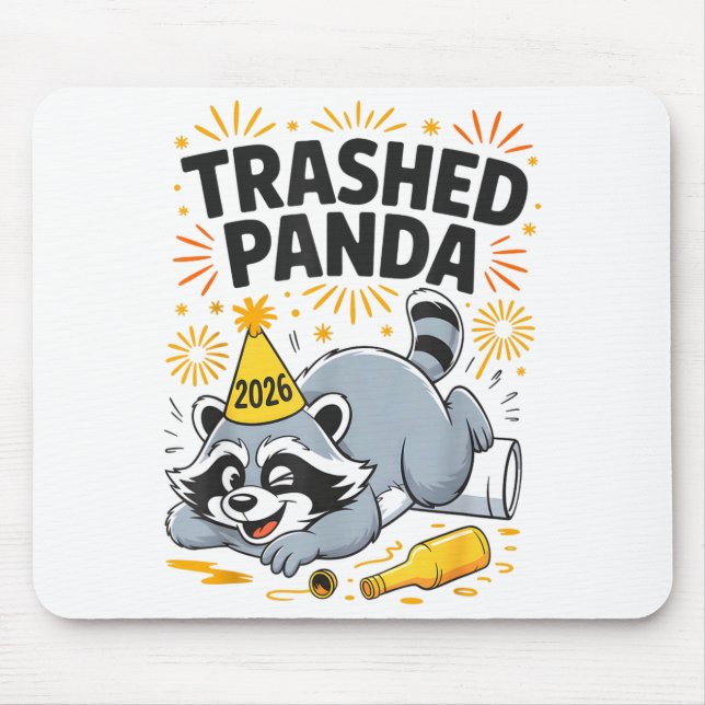 Mousepad Trashed Panda New Year 2026 Funny Drunk Raccoon  (Frente)