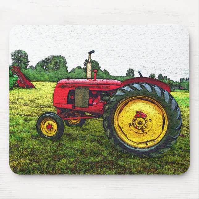Mousepad Trator de fazenda vermelho e amarelo (Frente)