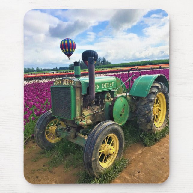 Mousepad Trator Verde em Tulip Field, Oregon (Frente)