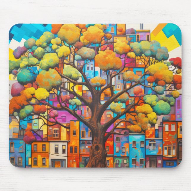 Mousepad Tree Civilization Concept Colorful Paint Abstrato (Frente)