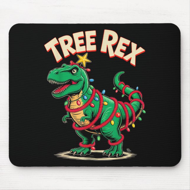 Mousepad Tree Rex Christmas Costume T-rex Dinosaur Xmas Lig (Frente)