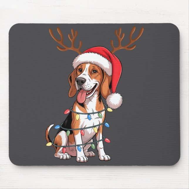 Mousepad Treeing Walker Coonhound Dog Christmas Lights Sant (Frente)